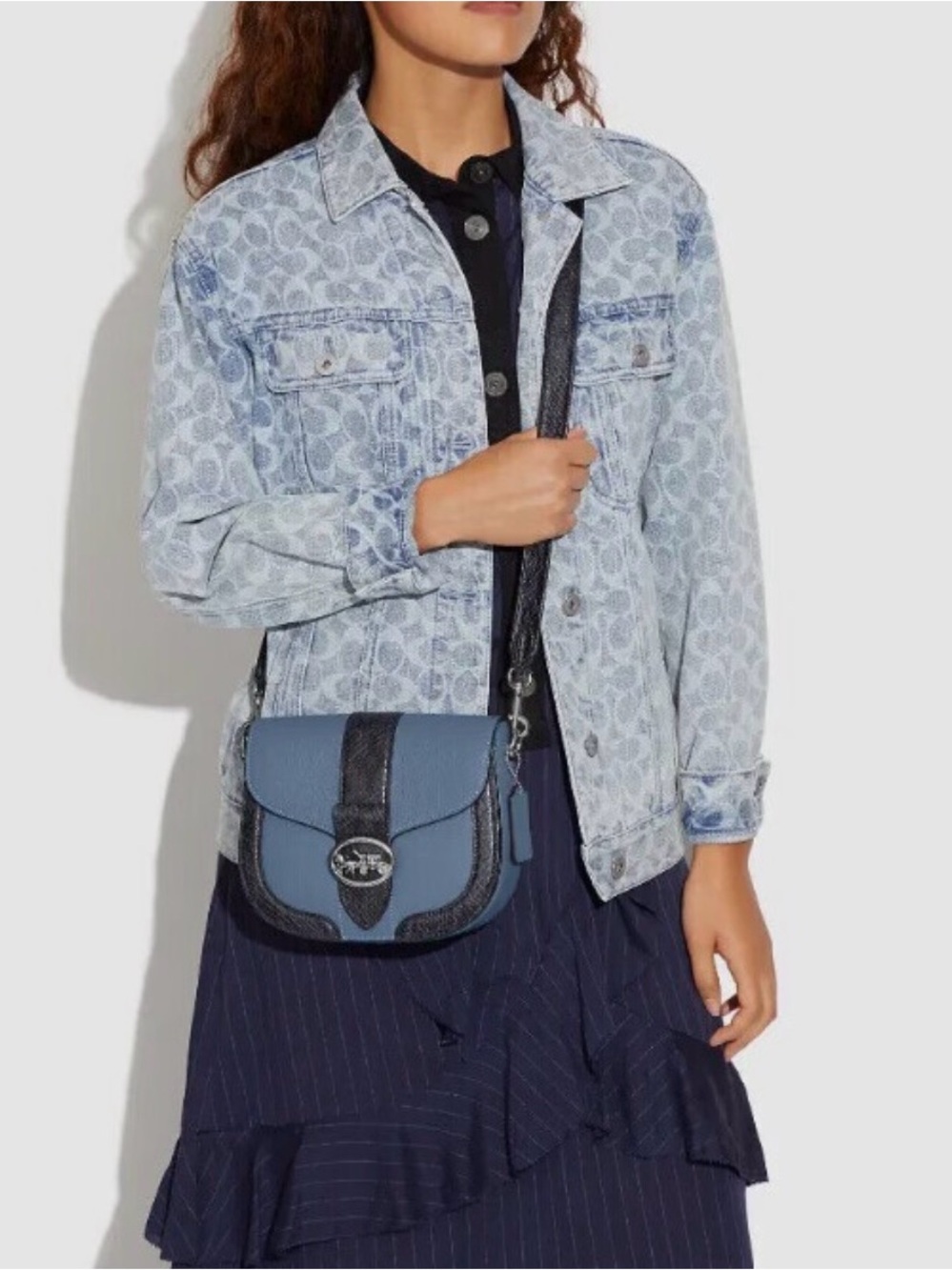 144 - COACH Georgie Saddle Snake Embossed/Pebble Leather Shoulder Crossbody Bag